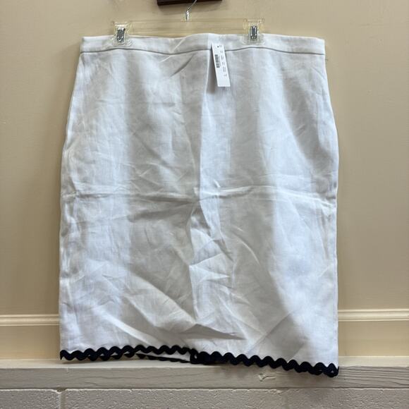 J. Crew NWT WOMENS  16 Classic linen White skirt with navy ric rac trim - Picture 5 of 7